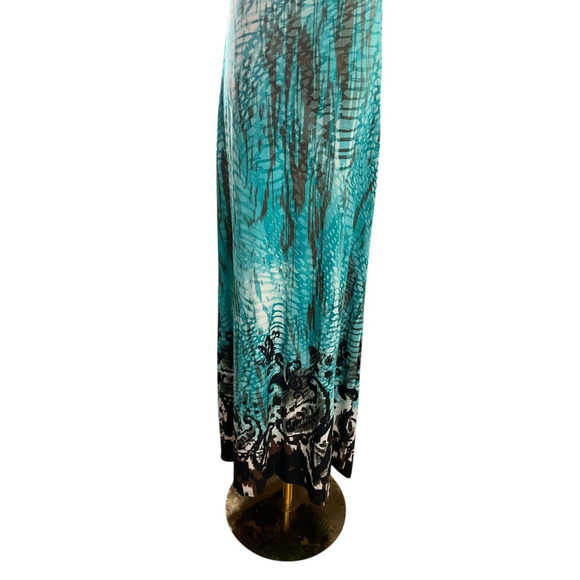 R&M Richards Size 8 Maxi Dress Teal Brown Abstract Print V Neck Belted - Picture 13 of 13